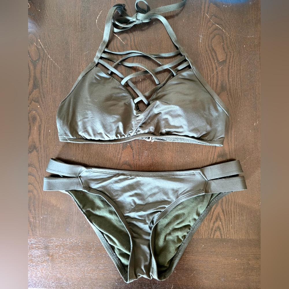 Olive Green Halter Bikini Set